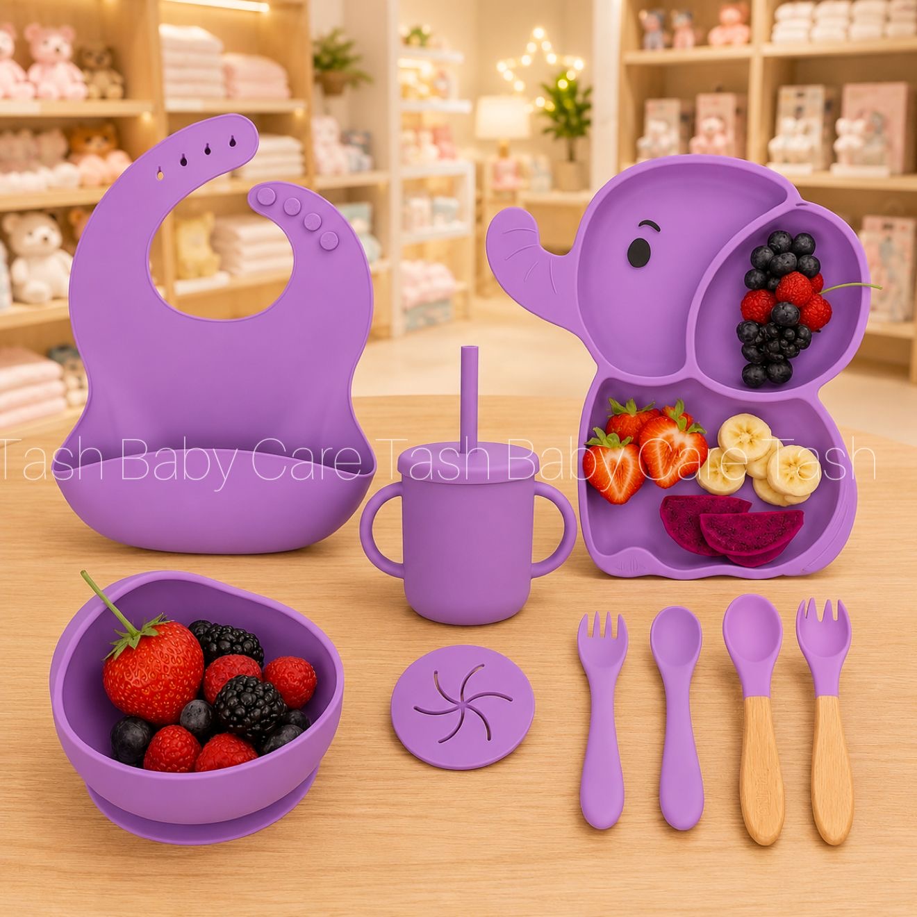 Elephant Design Silicone Feeding Set